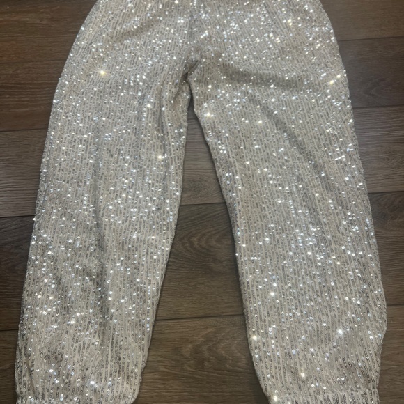Loft Sequin Jogger Pants Cream Womens Pants Sz Medium Holiday Party Dressy - Picture 12 of 12